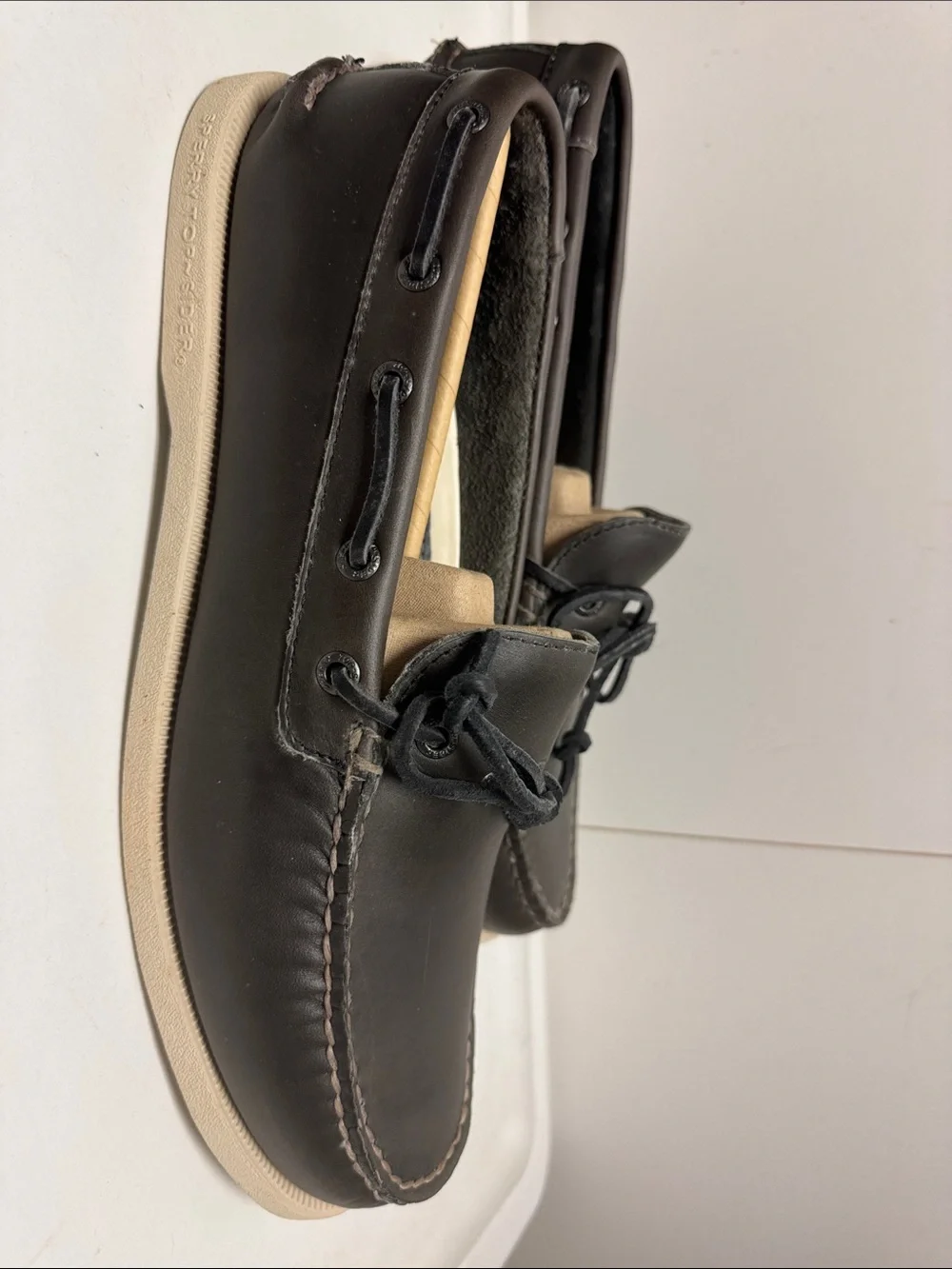 Sperry Brown Leather Moccasin Boat Shoes with Cream Sole